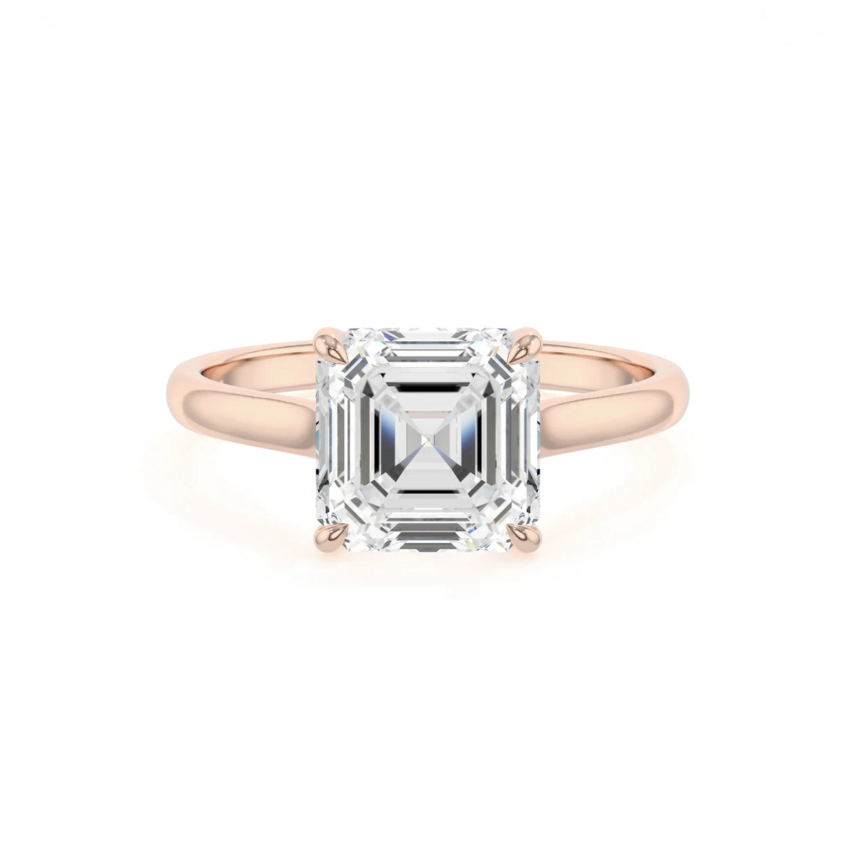 lab grown moissanite asscher solitaire rings in rose gold 