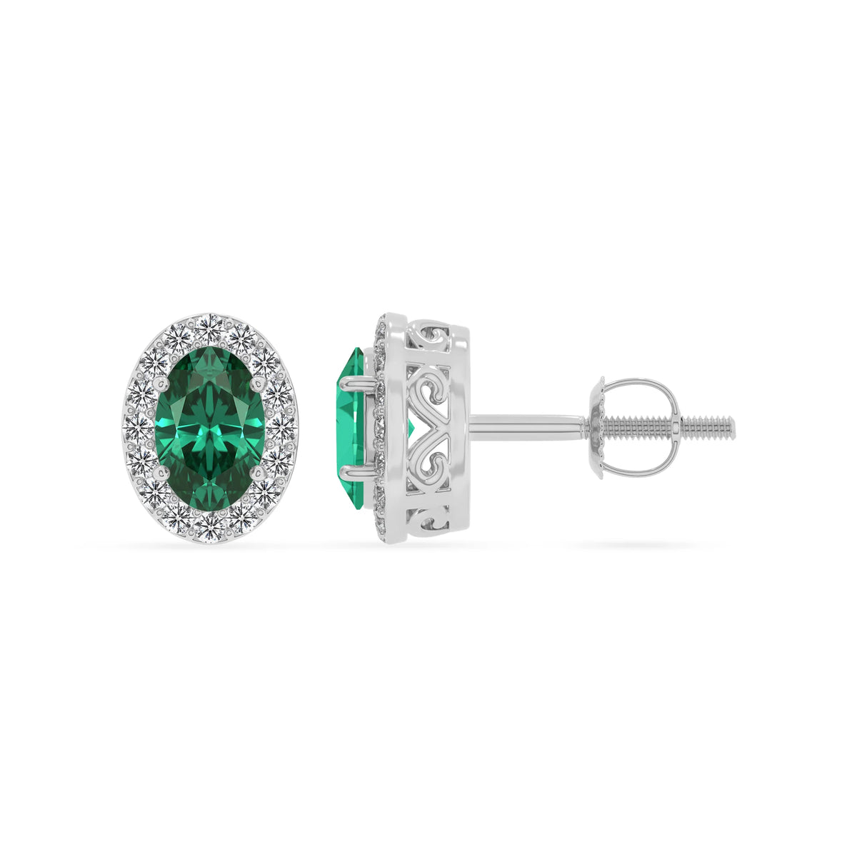 lab grown emerald oval stud earrings in white gold 