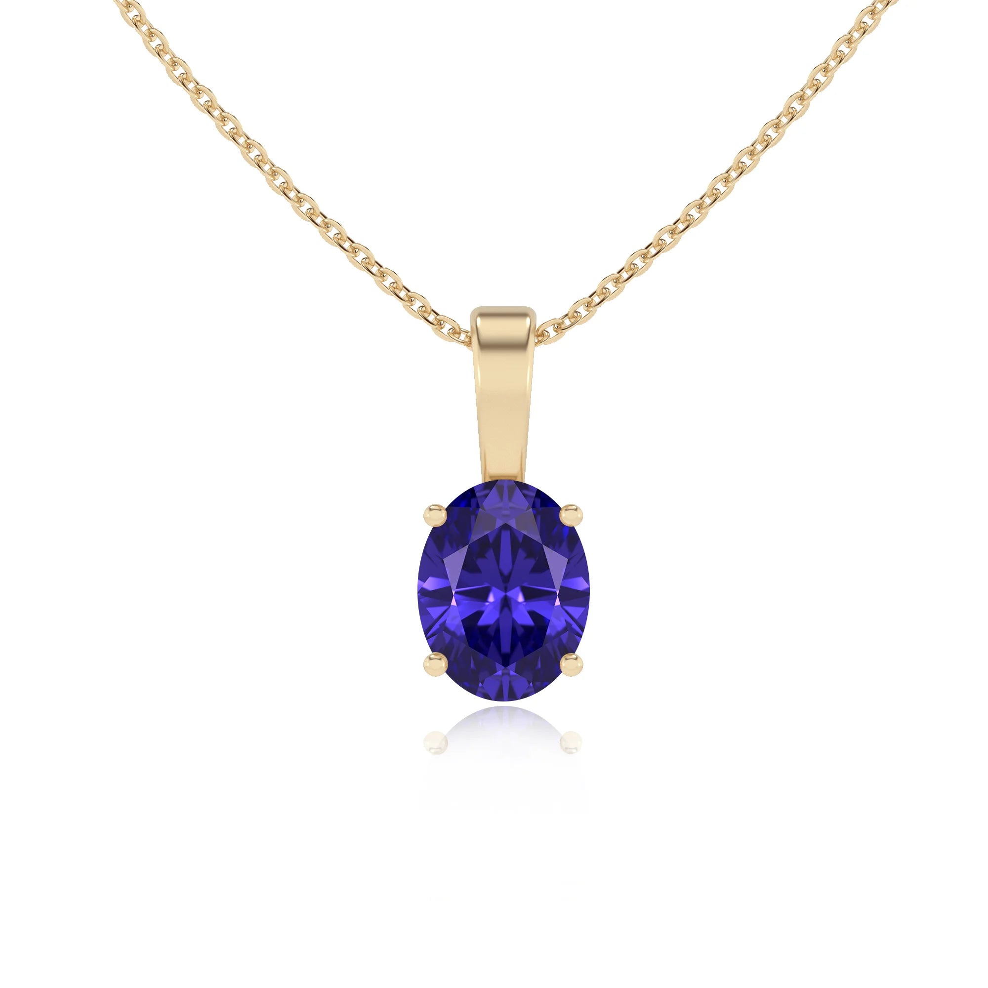 lab grown tanzanite oval solitaire necklaces in yellow gold 