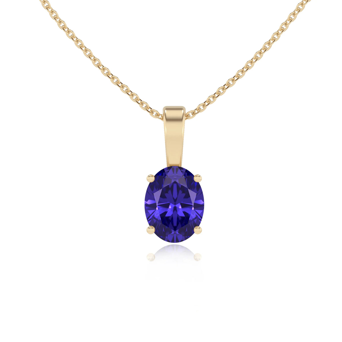 lab grown tanzanite oval solitaire necklaces in yellow gold 