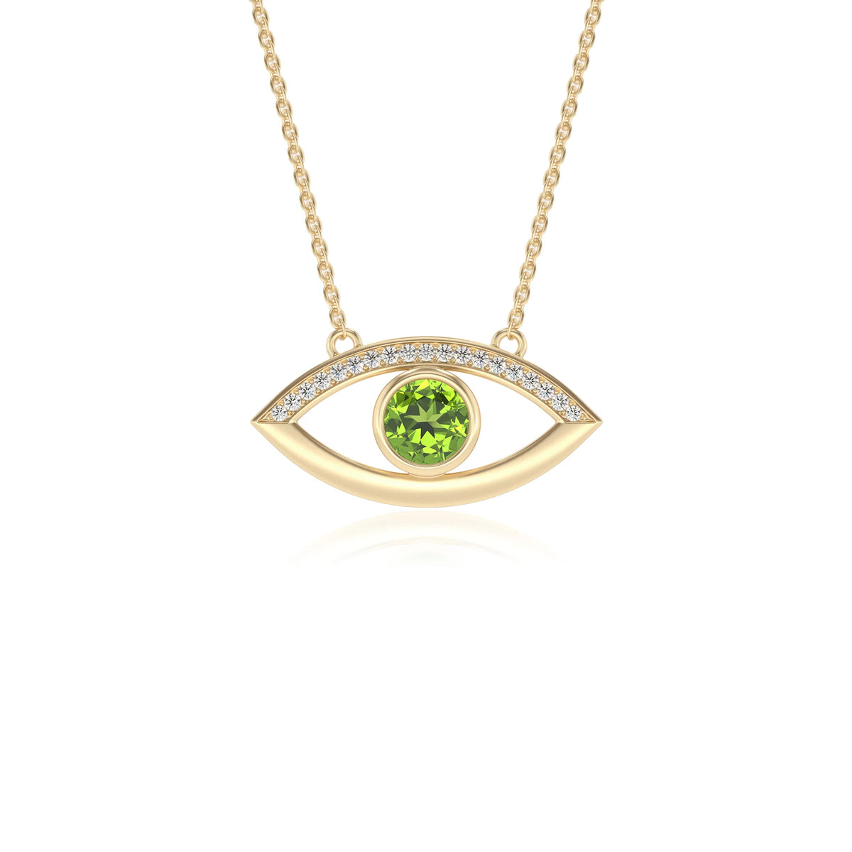 natural peridot round solitaire necklaces in yellow gold 