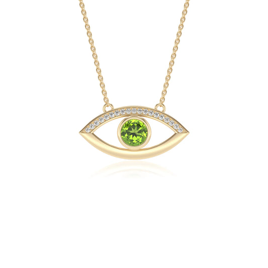 natural peridot round solitaire necklaces in yellow gold 