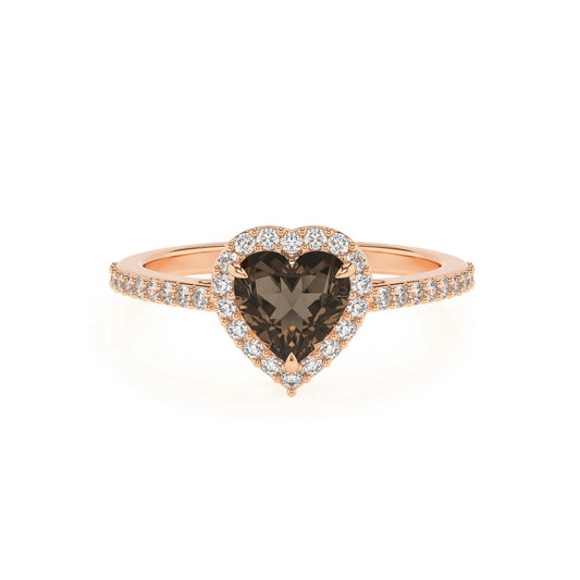 natural smoky-quartz heart solitaire rings in rose gold 