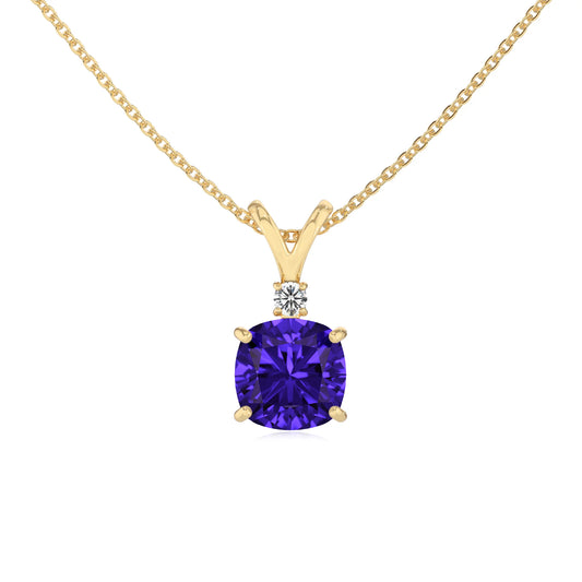 lab grown tanzanite cushion solitaire v-bale necklaces in yellow gold 