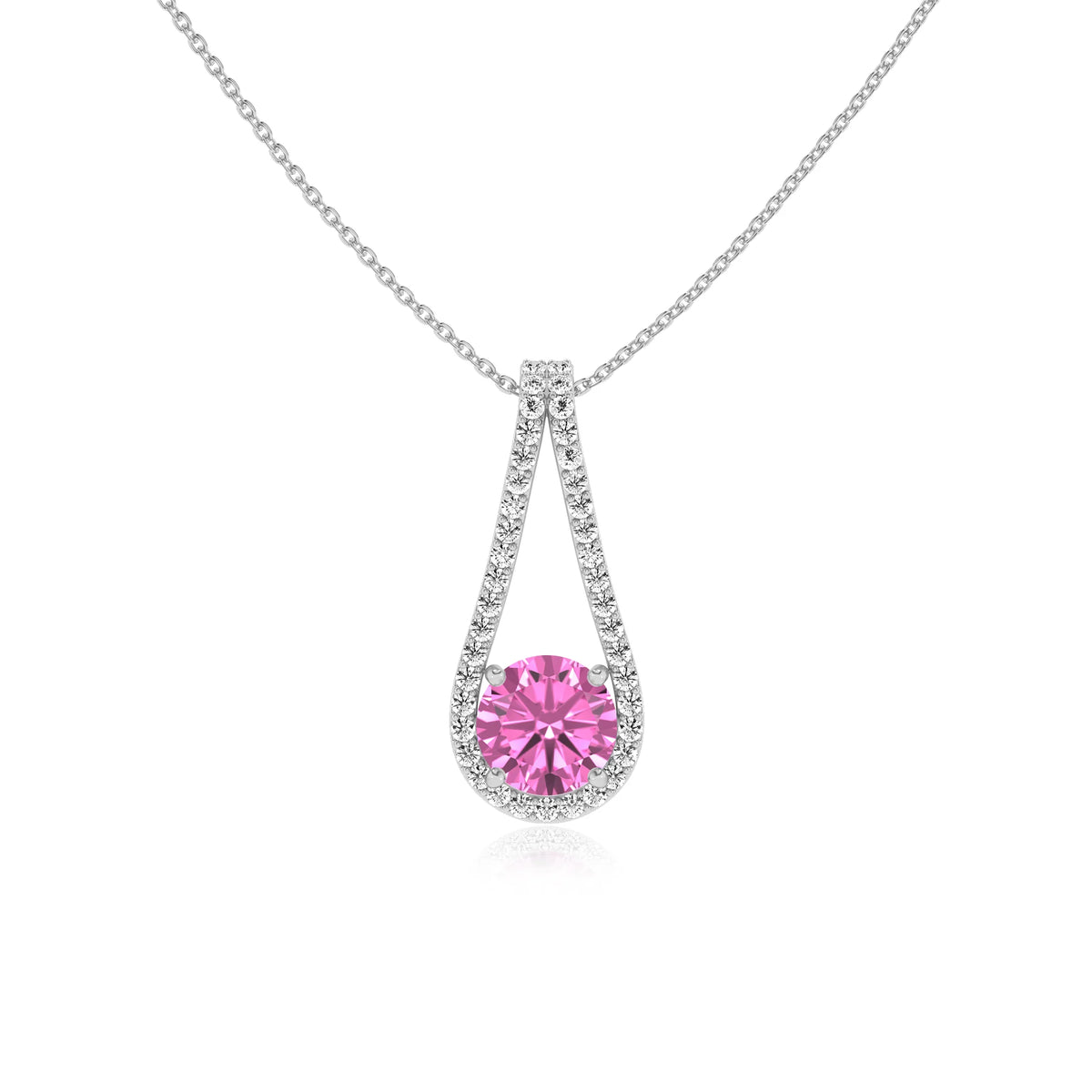 lab grown pink-sapphire round solitaire v-bale necklaces in platinum 