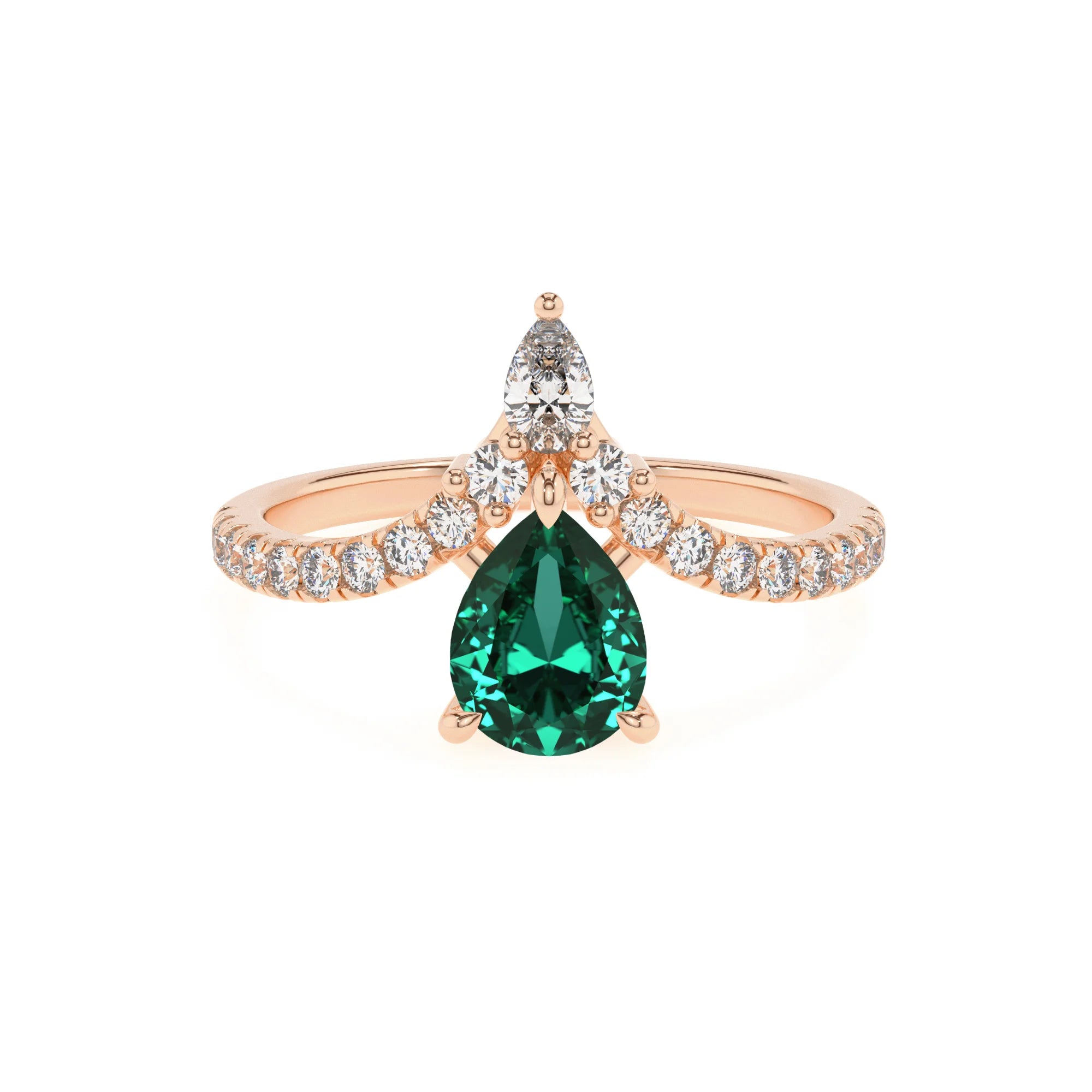 lab grown emerald pear solitaire rings in rose gold 