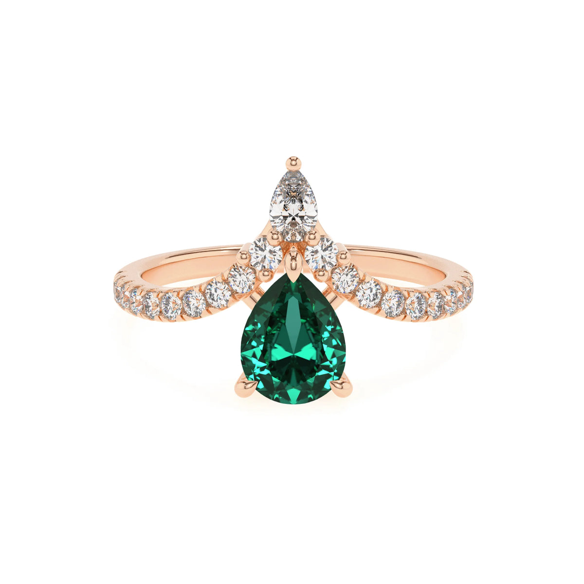 lab grown emerald pear solitaire rings in rose gold 