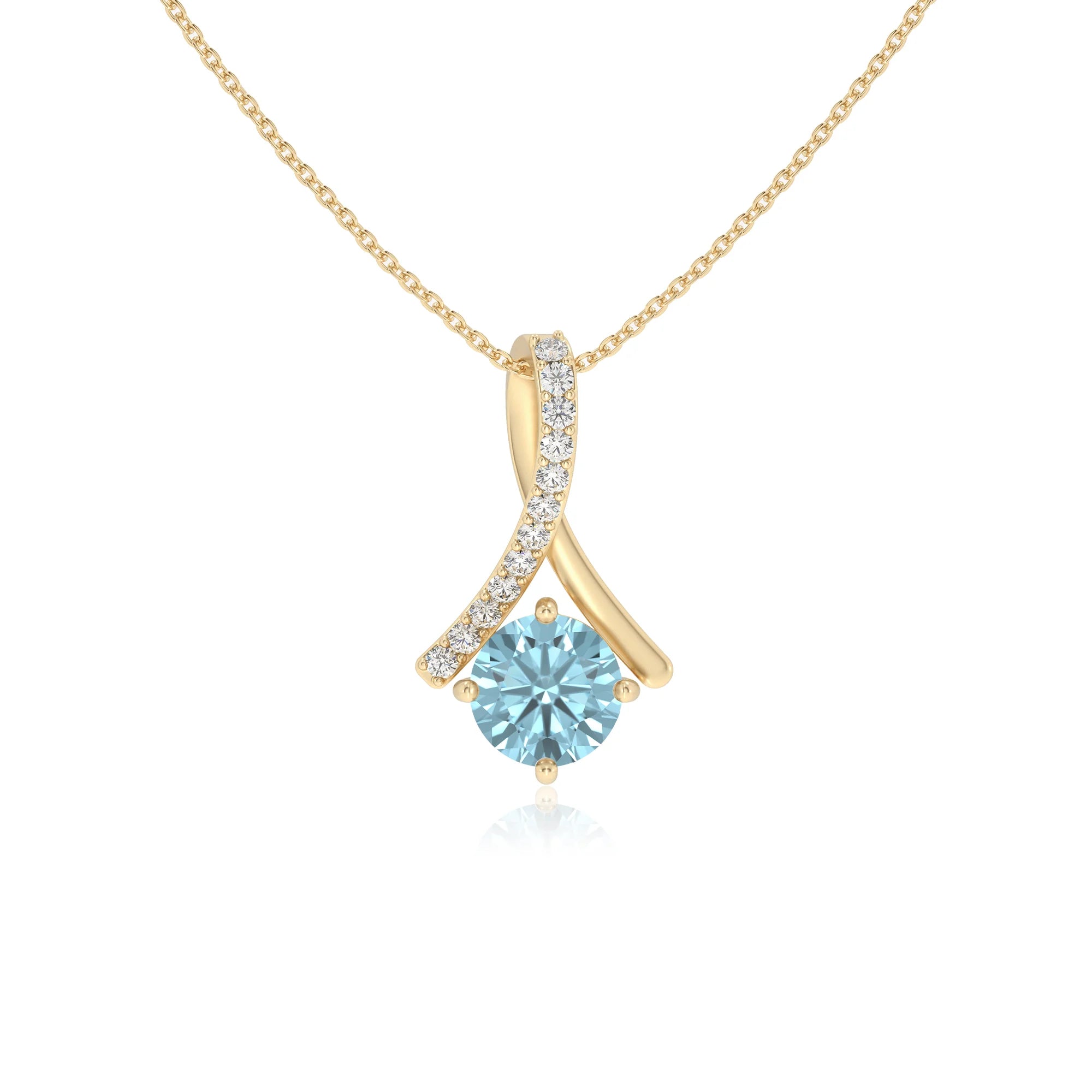 lab grown aquamarine round solitaire necklaces in yellow gold 
