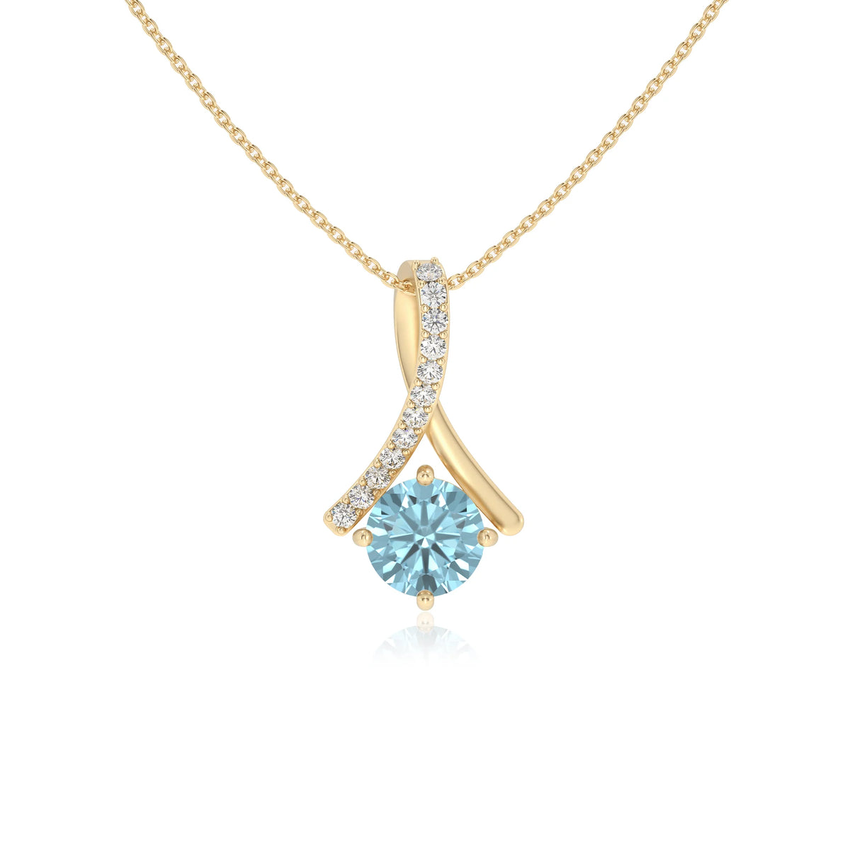 lab grown aquamarine round solitaire necklaces in yellow gold 