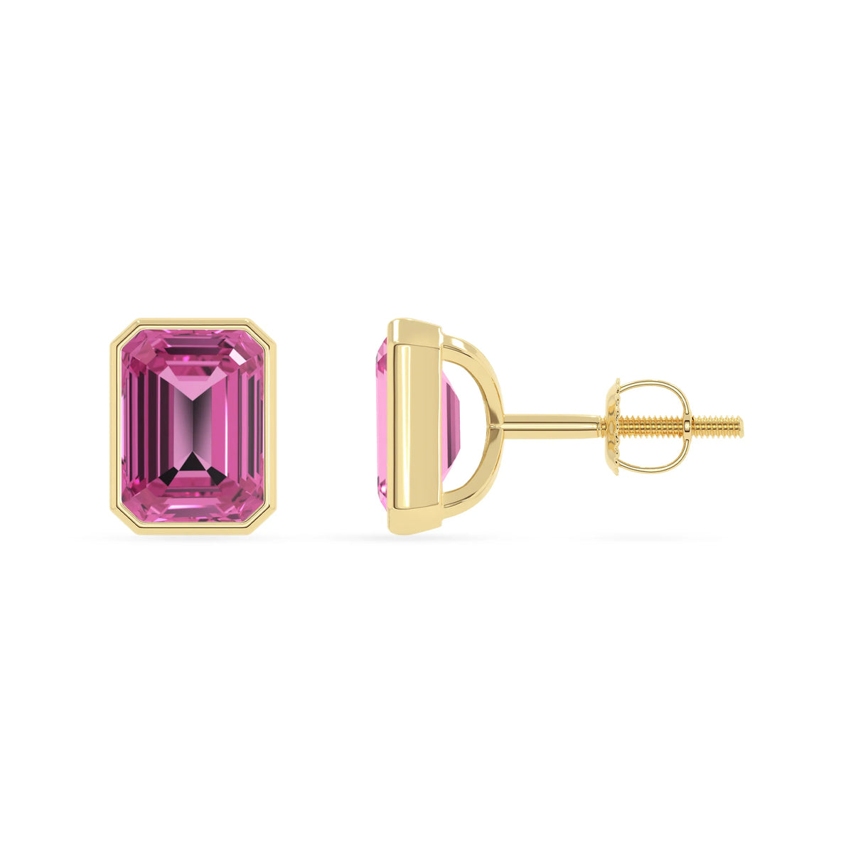 Lab Grown Pink Sapphire Emerald-Cut Solitaire Stud Earrings