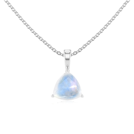 natural rainbow-moonstone trillion solitaire necklaces in platinum 