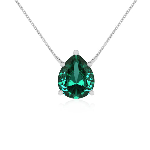 Lab Grown Emerald Pear Solitaire Pendant Necklace with 18" Chain