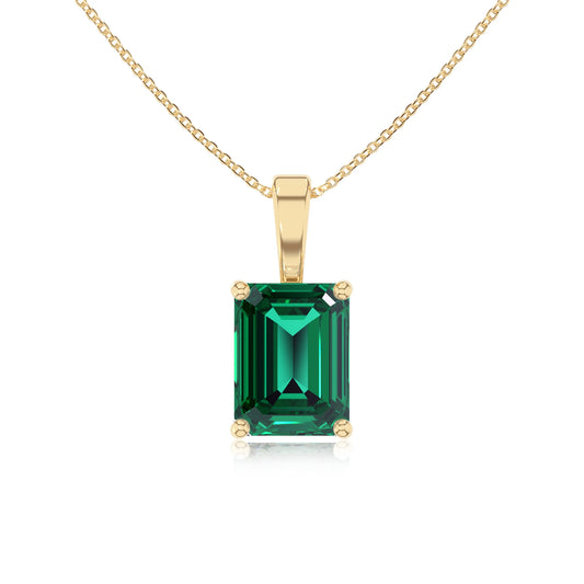 lab grown emerald octogon cut solitaire necklaces in yellow gold 
