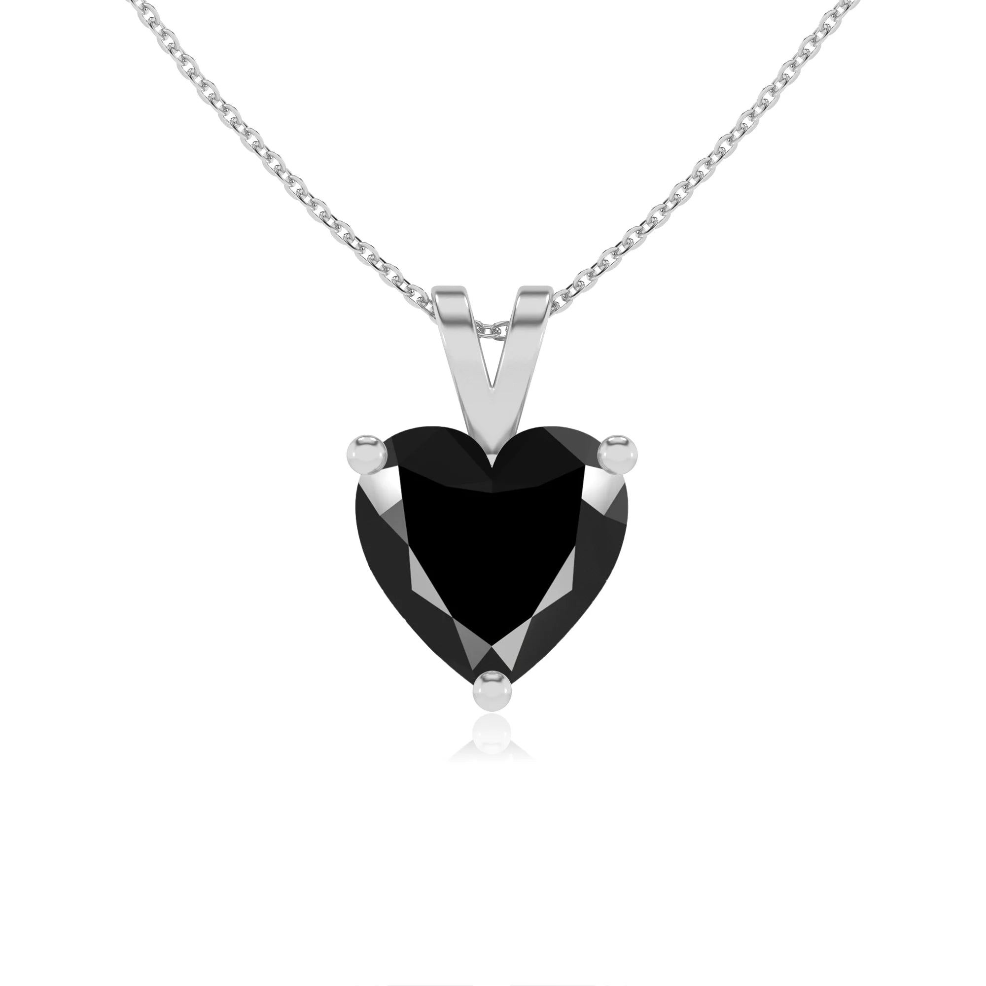 natural black-onyx heart solitaire v-bale necklaces in white gold 