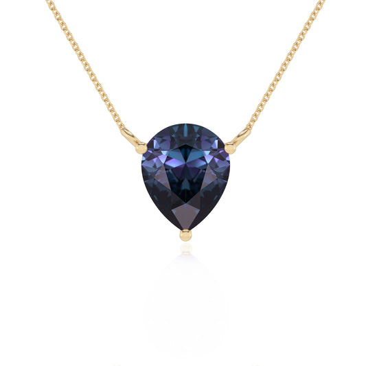 lab grown alexandrite pear solitaire necklaces in yellow gold 