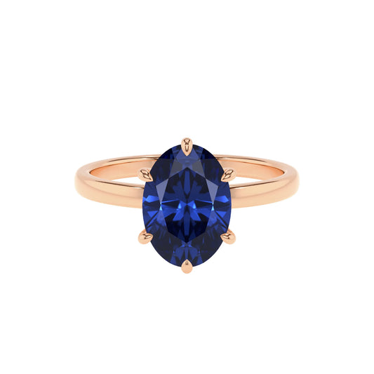 lab grown blue-sapphire oval solitaire rings in rose gold 