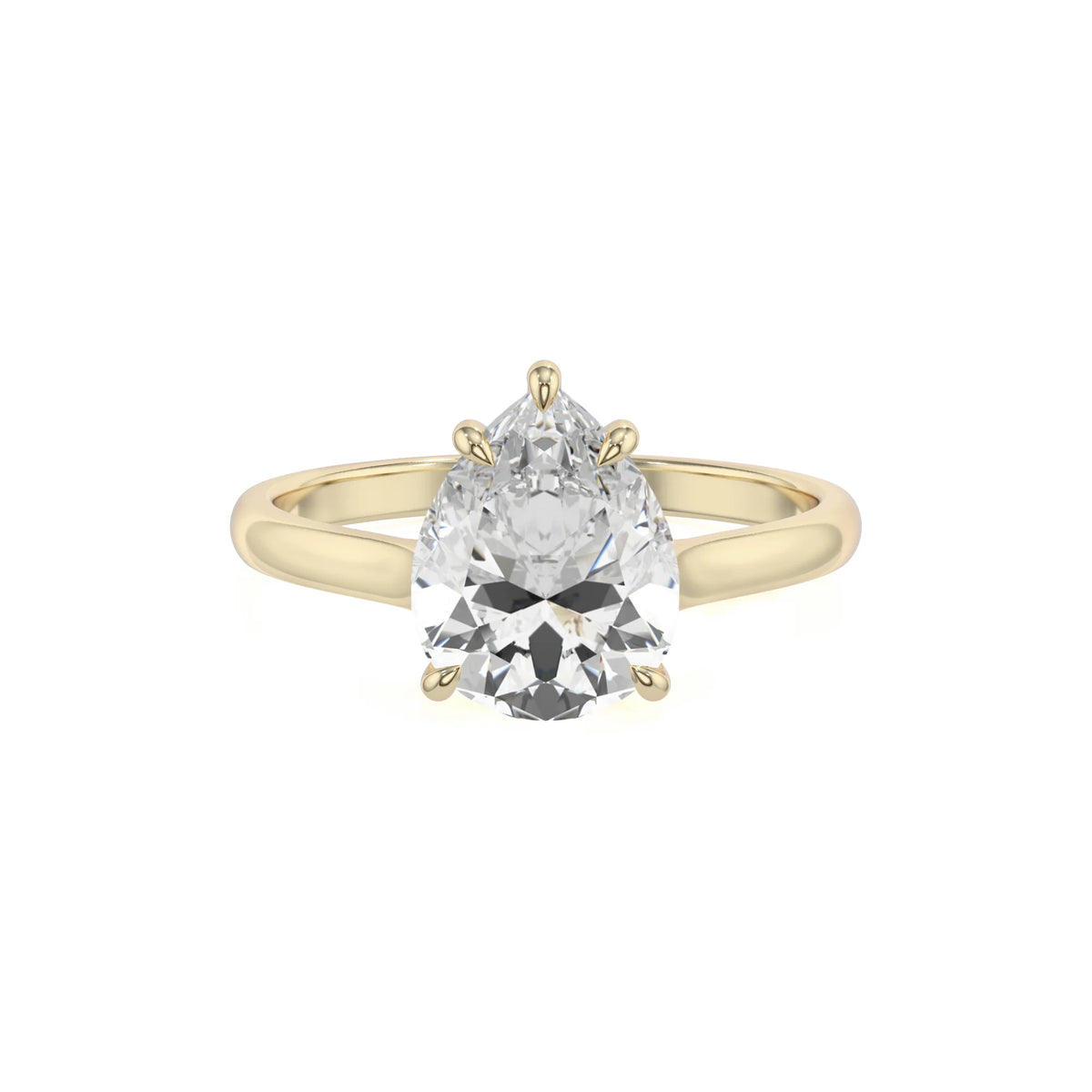 lab grown moissanite pear solitaire rings in yellow gold 