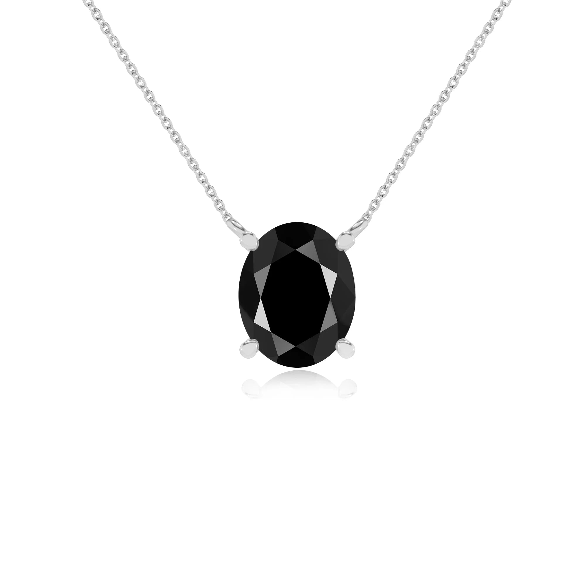 natural black-onyx oval solitaire necklaces in sterling silver 