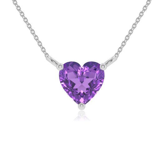 lab grown amethyst heart solitaire necklaces in white gold 