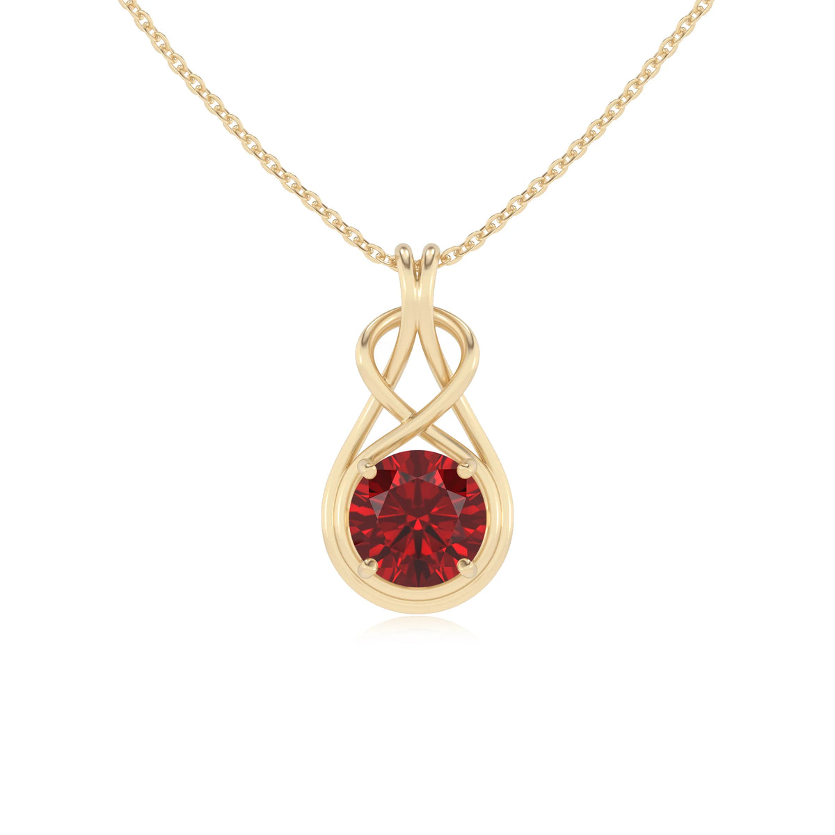 lab grown ruby round solitaire necklaces in yellow gold 