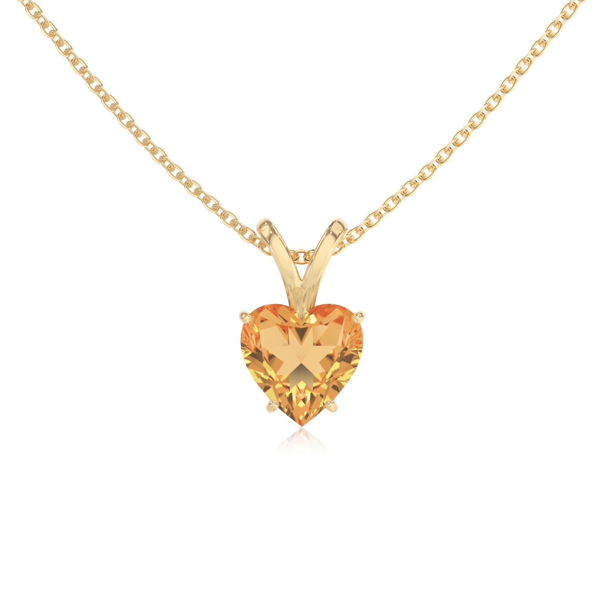 lab grown citrine heart solitaire v-bale necklaces in yellow gold 