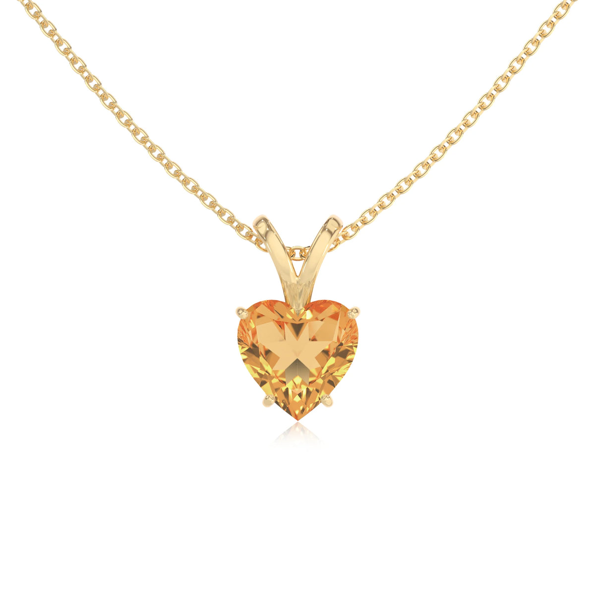 lab grown citrine heart solitaire v-bale necklaces in yellow gold 