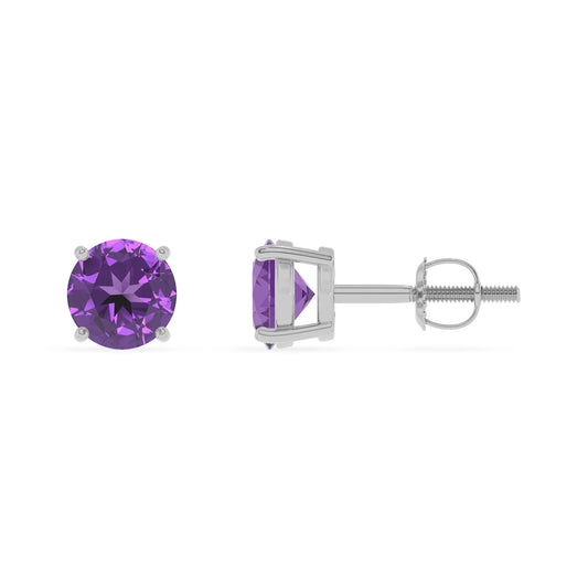 lab grown amethyst round stud earrings in white gold 