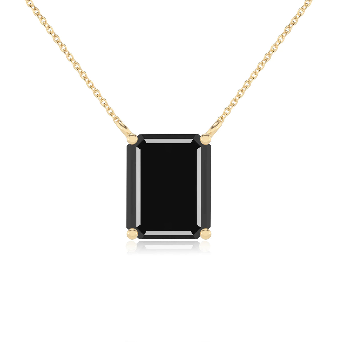 natural black-onyx emerald cut solitaire necklaces in yellow gold 