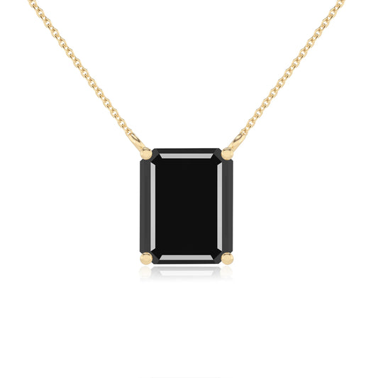 natural black-onyx emerald cut solitaire necklaces in yellow gold 