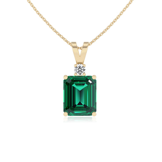 lab grown emerald octogon cut solitaire v-bale necklaces in yellow gold 