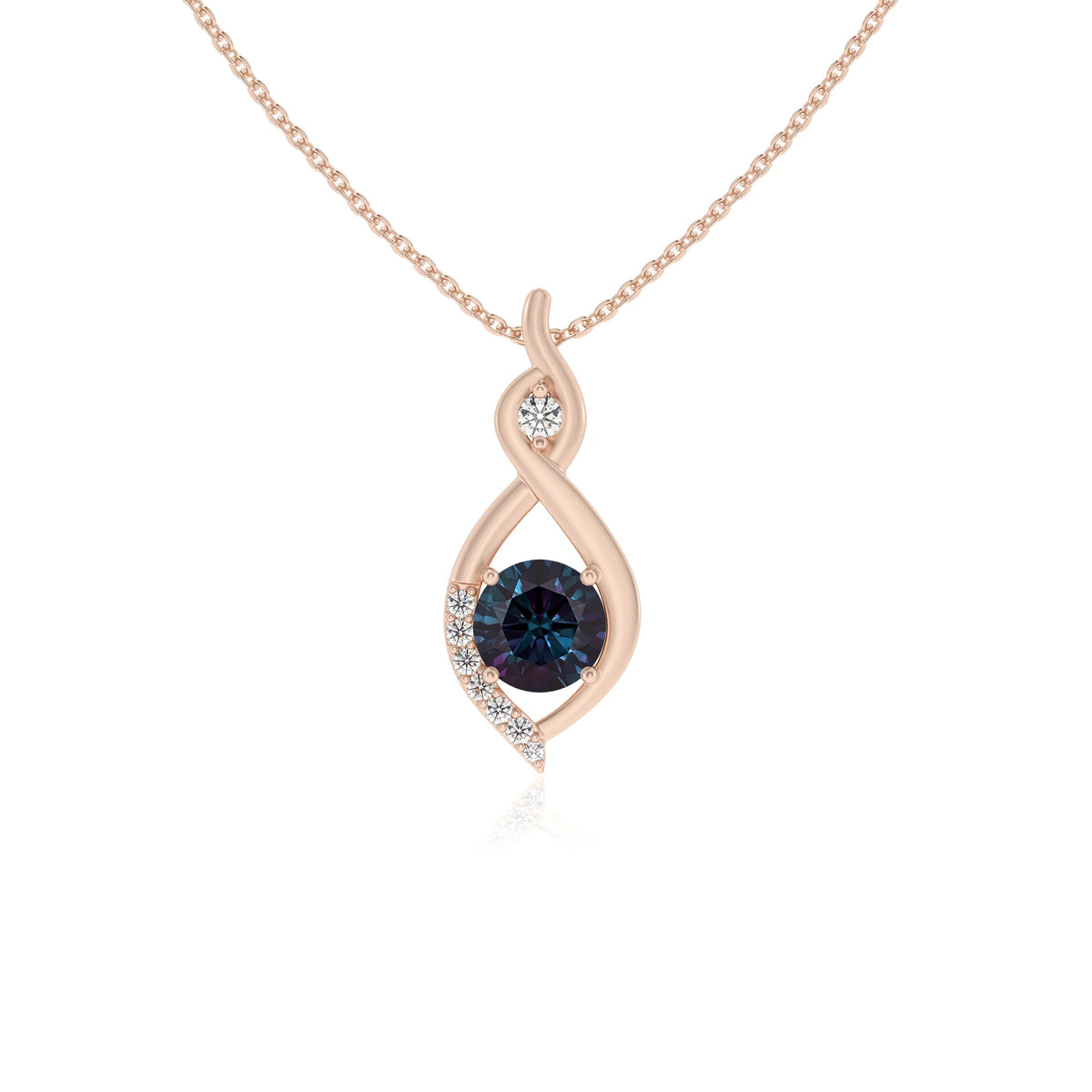 lab grown alexandrite round solitaire necklaces in rose gold 