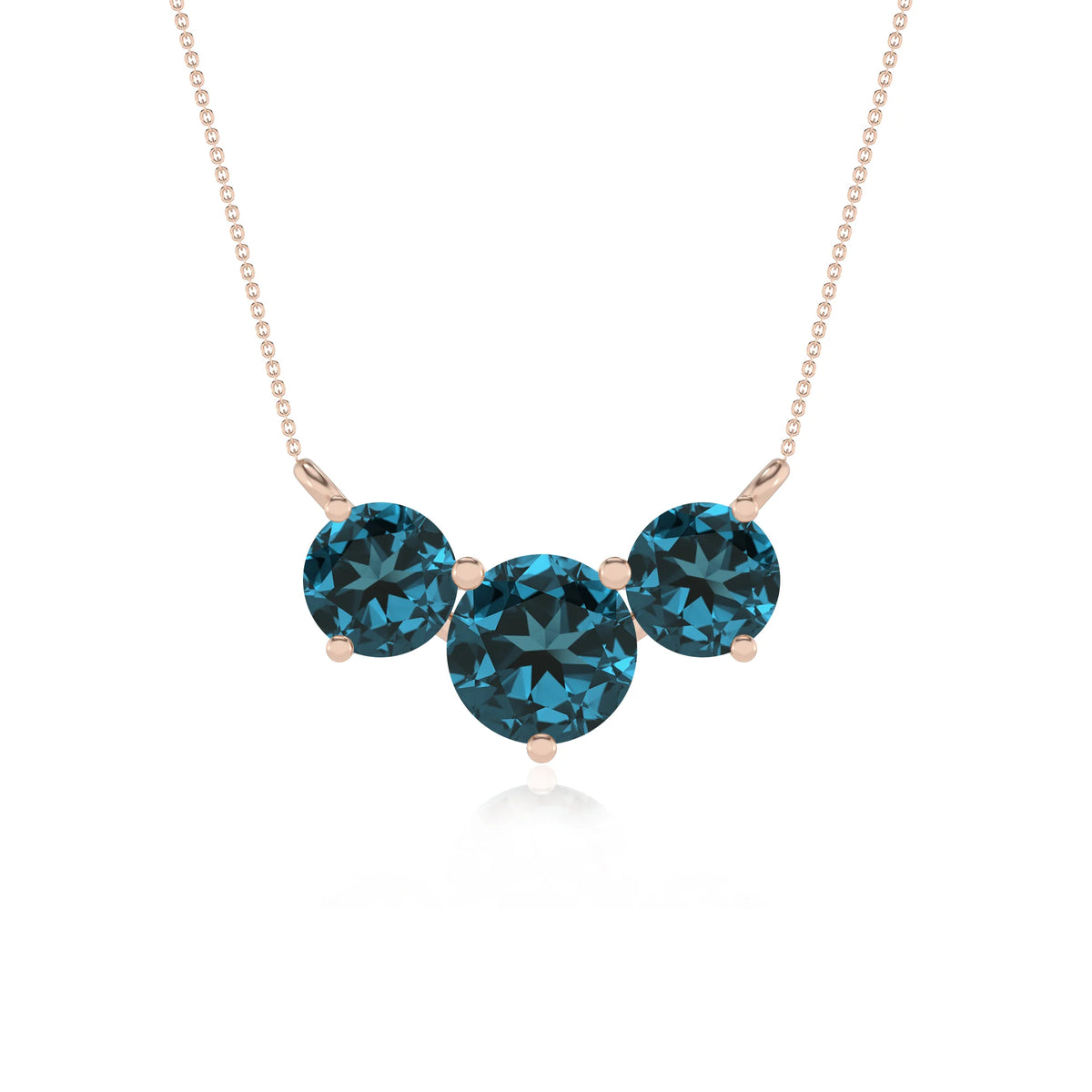 natural london-blue-topaz round solitaire v-bale necklaces in rose gold 