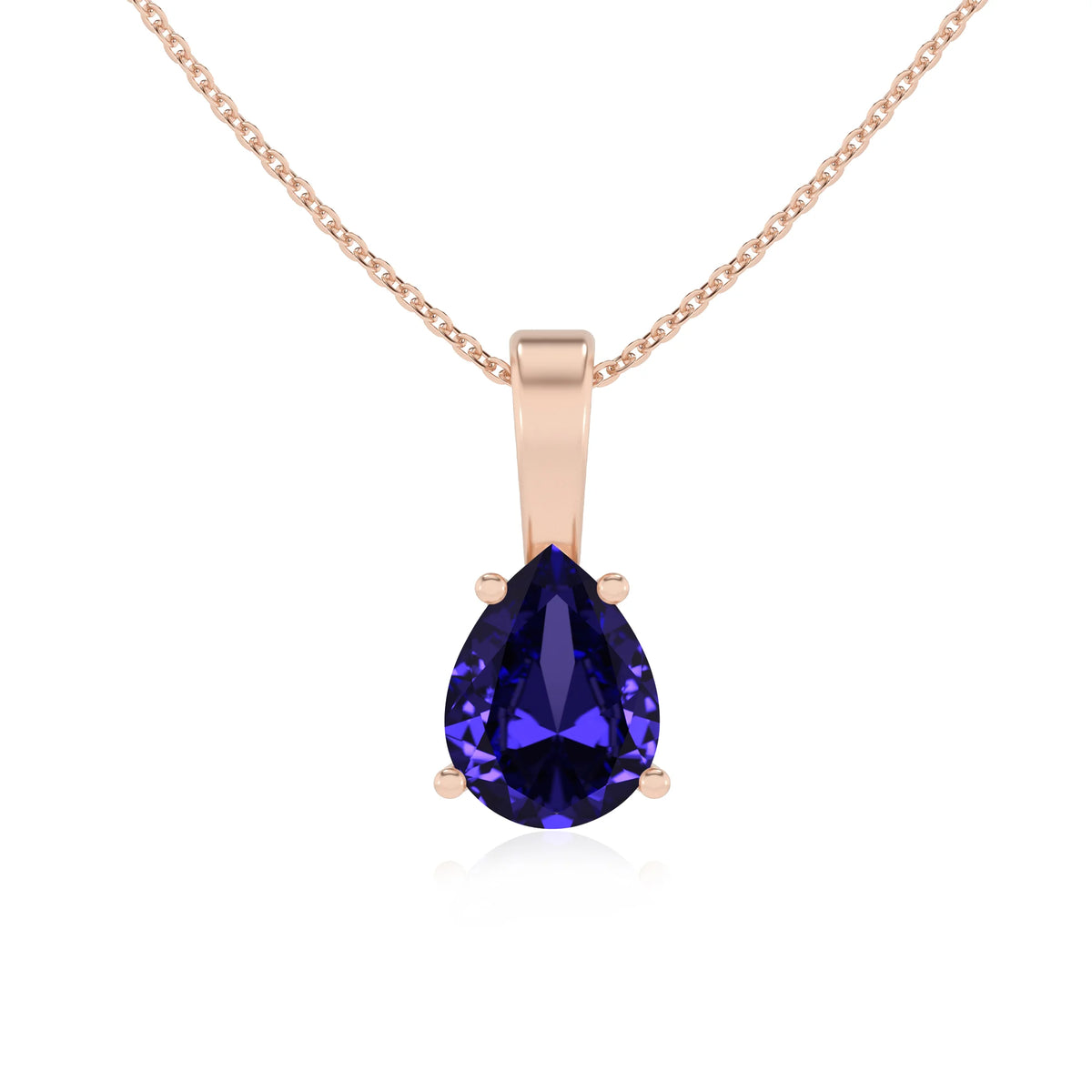 lab grown tanzanite pear solitaire necklaces in rose gold 