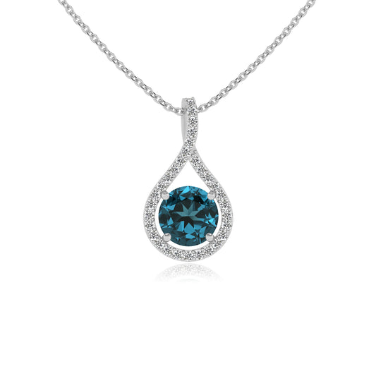 natural london-blue-topaz round solitaire necklaces in sterling silver 