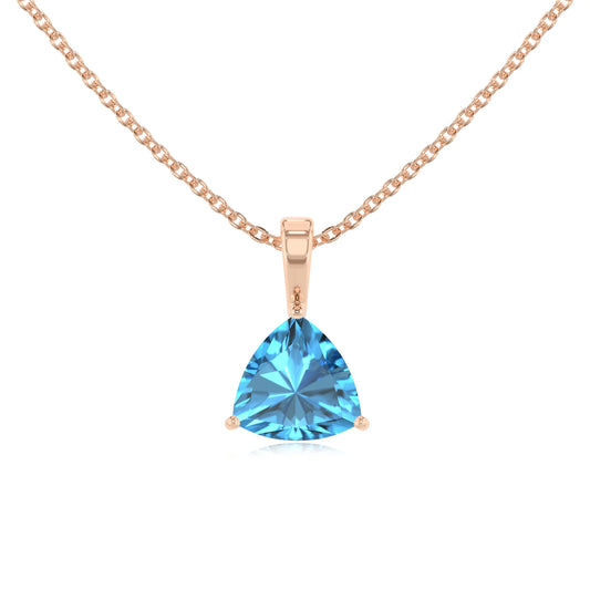 natural swiss-blue-topaz trillion solitaire necklaces in rose gold 