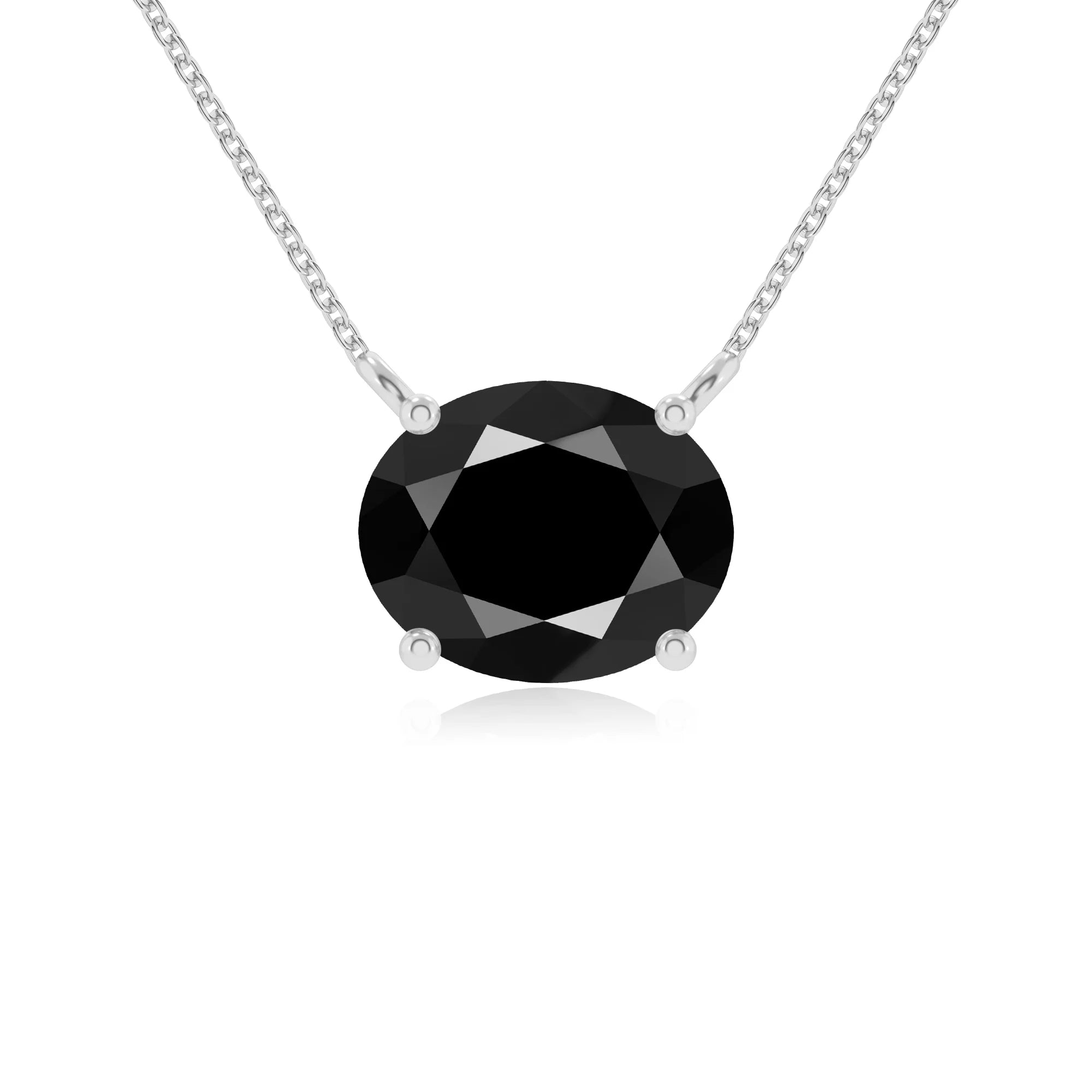 natural black-onyx oval solitaire necklaces in sterling silver 