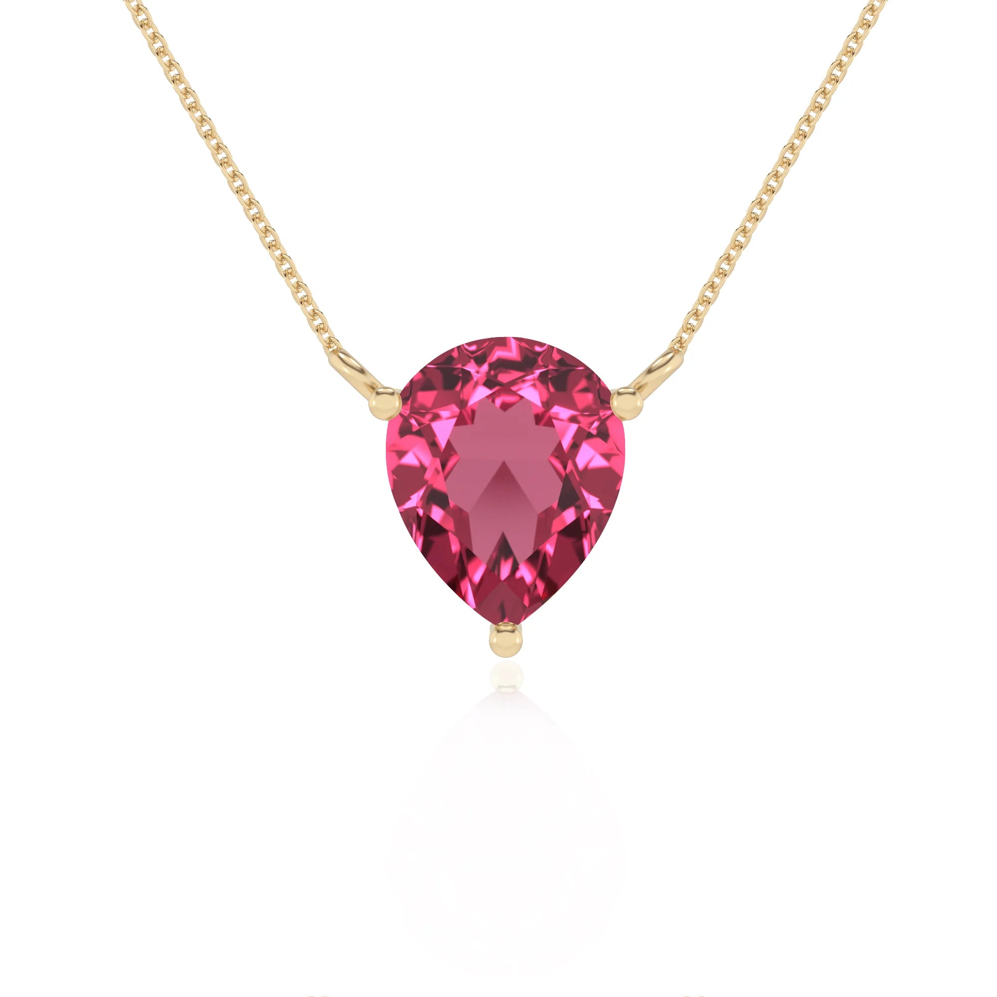 lab grown pink-tourmaline pear solitaire necklaces in yellow gold 