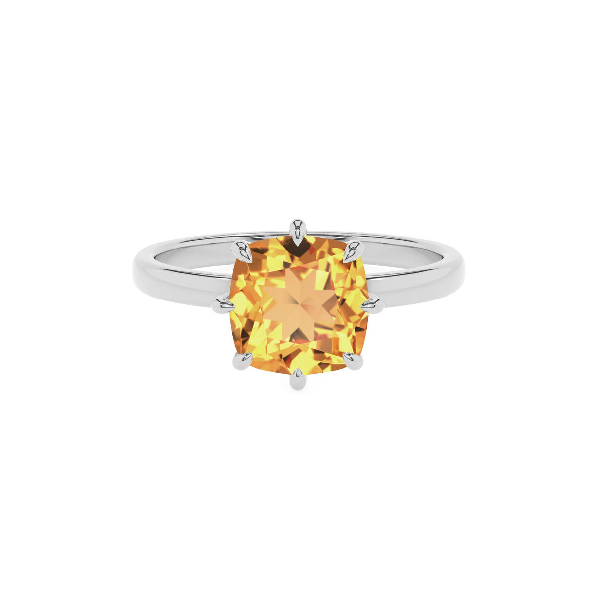 lab grown citrine cushion solitaire rings in white gold 
