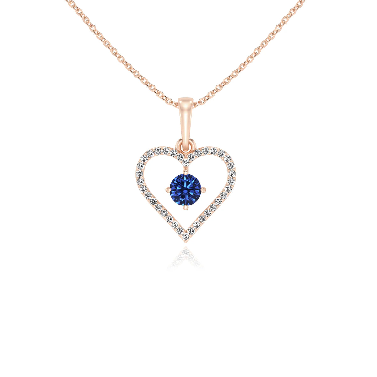 lab grown blue-sapphire round infinity necklaces in rose gold 