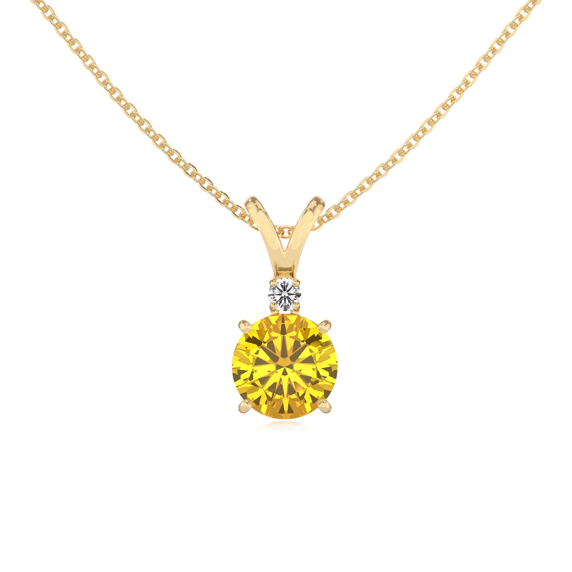 lab grown yellow-sapphire round solitaire v-bale necklaces in yellow gold 