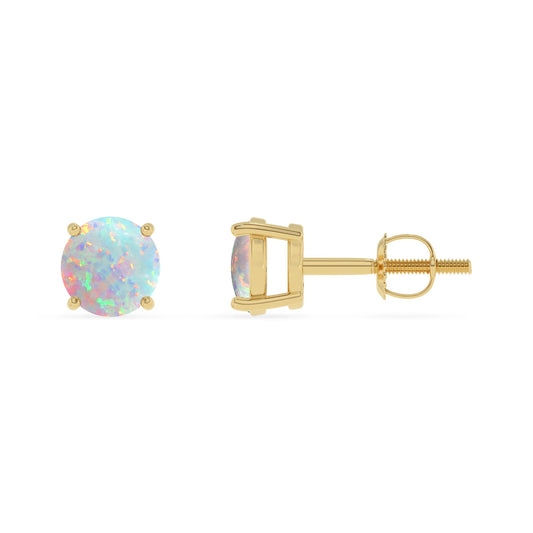 lab grown opal round stud earrings in yellow gold 