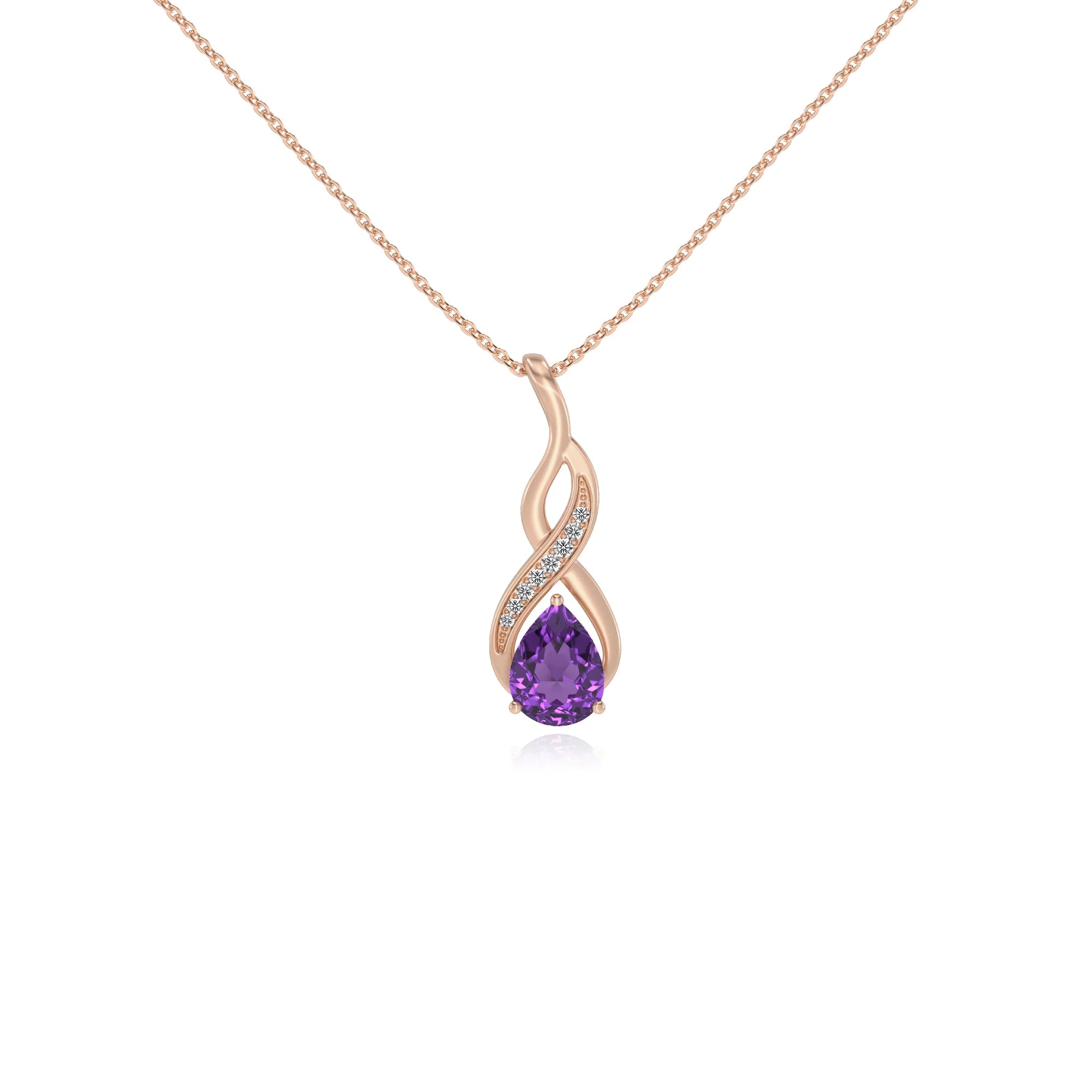lab grown amethyst pear solitaire necklaces in rose gold 