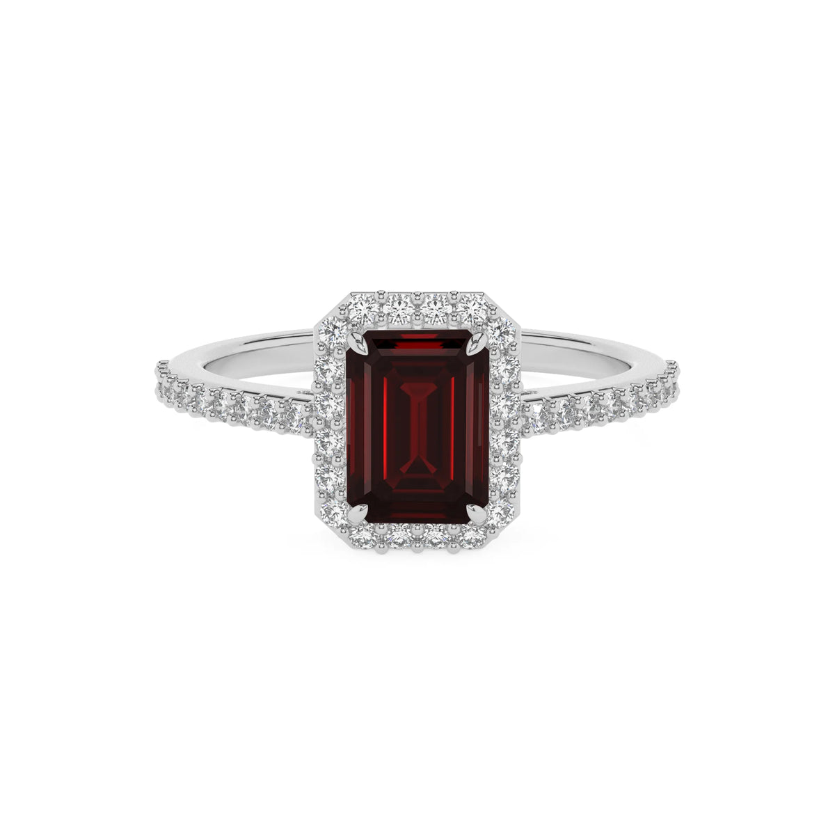 natural garnet emerald cut solitaire rings in sterling silver 