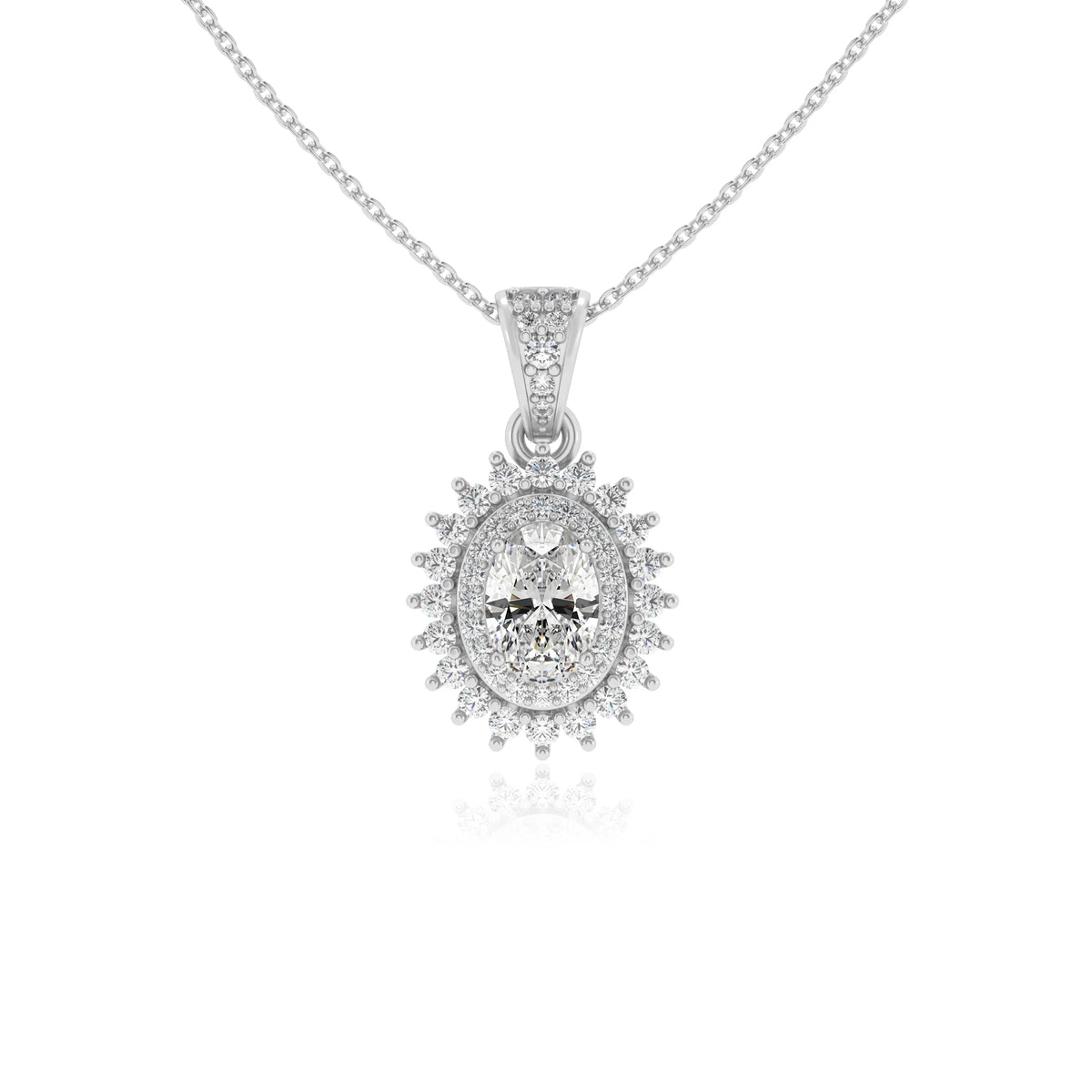 lab grown moissanite oval halo necklaces in platinum 
