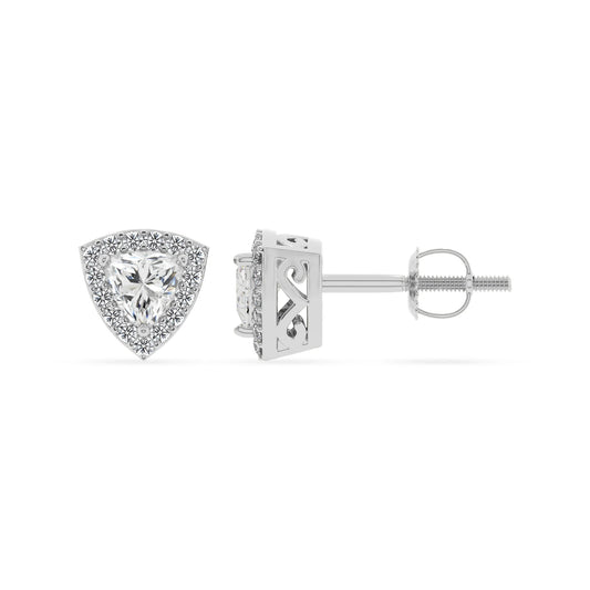 lab grown moissanite trillion stud earrings in platinum 