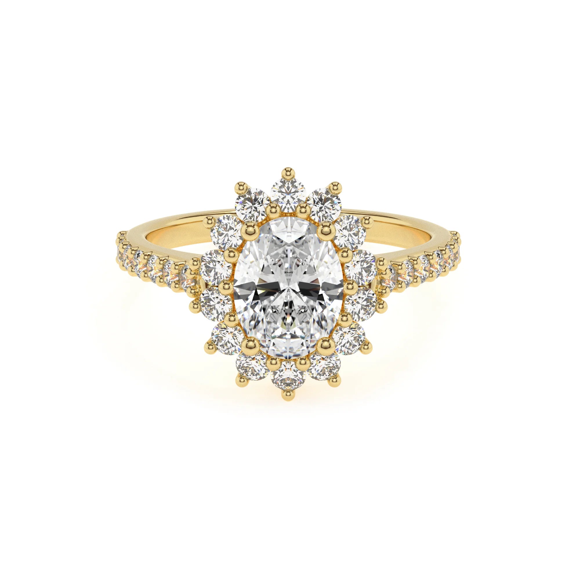 lab grown moissanite oval solitaire rings in yellow gold 
