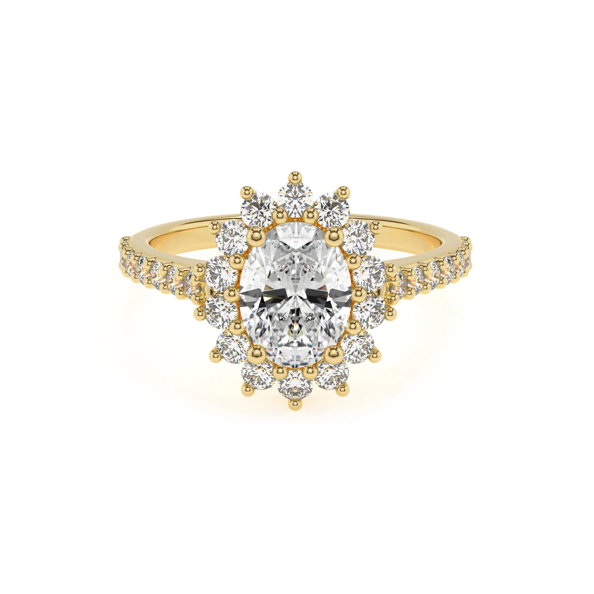 lab grown moissanite oval solitaire rings in yellow gold 