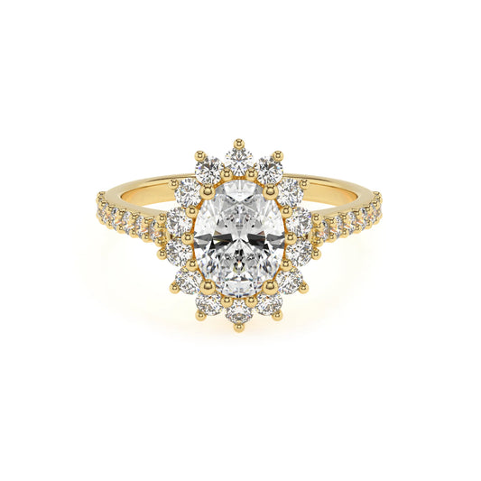 lab grown moissanite oval solitaire rings in yellow gold 