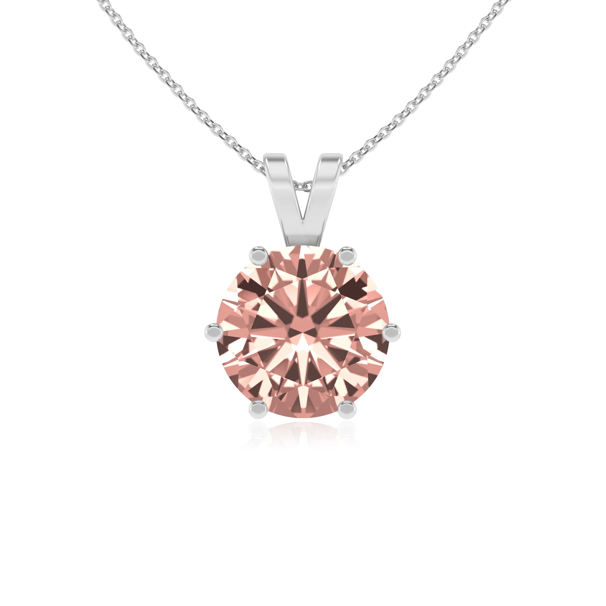 lab grown morganite round solitaire v-bale necklaces in white gold 
