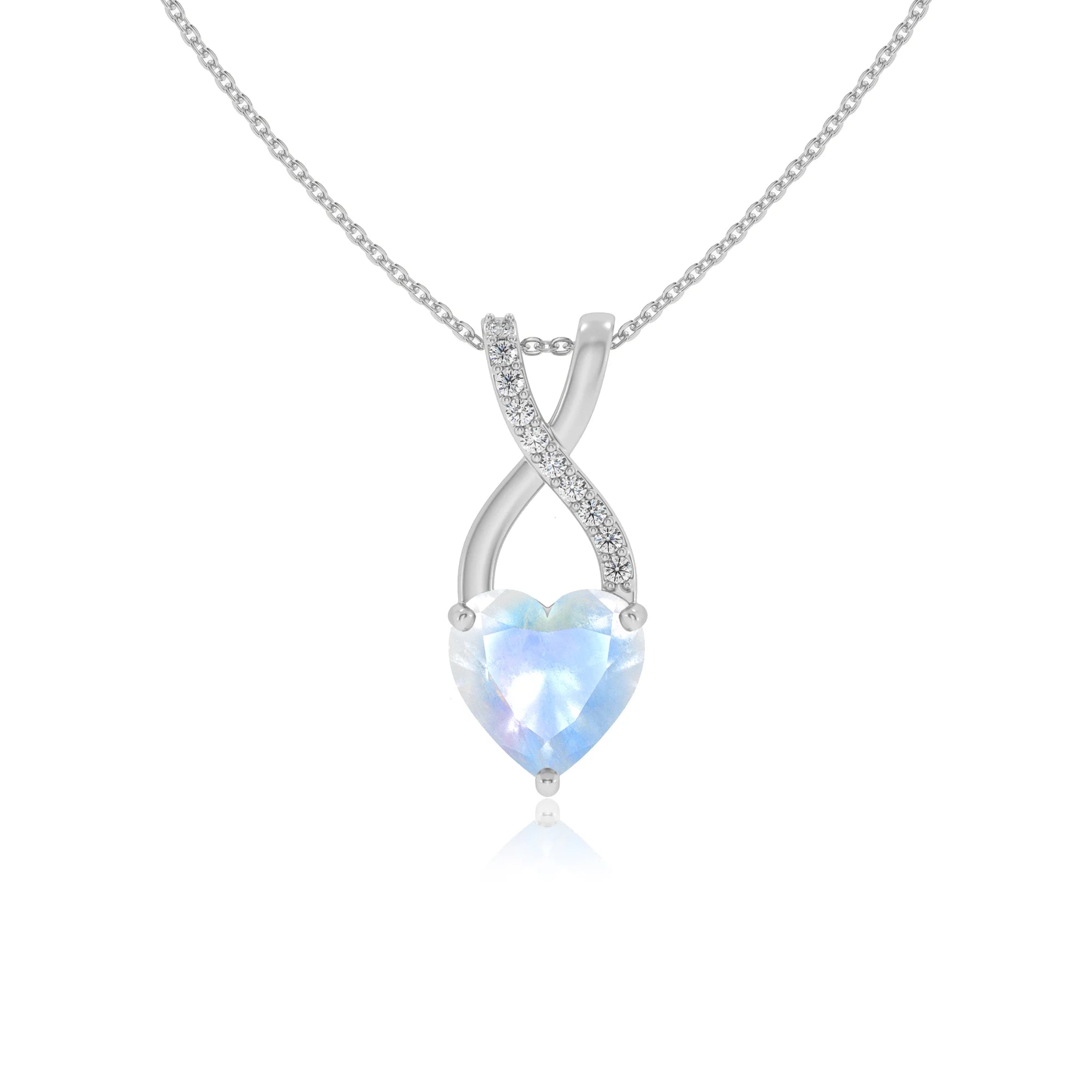 natural rainbow-moonstone heart solitaire necklaces in platinum 